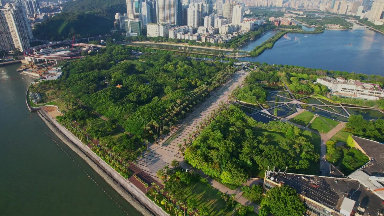 航拍厦门海湾公园景观