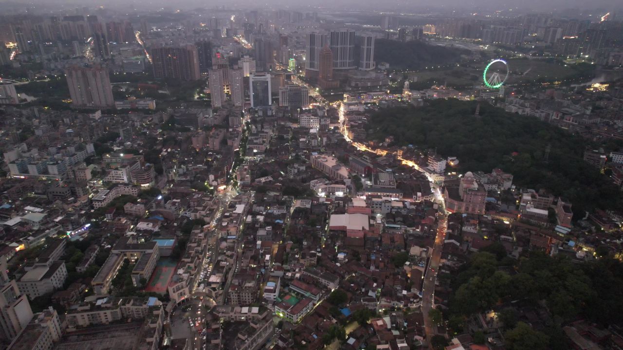 广东中山城市夜景灯光航拍