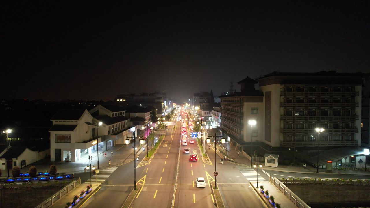 苏州城市夜景交通航拍