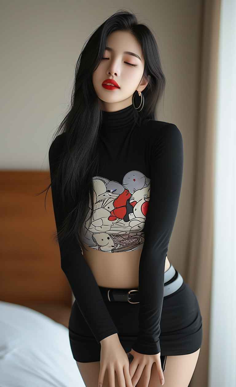 黑色衣服紧身穿搭美女长头发，成熟女性 6