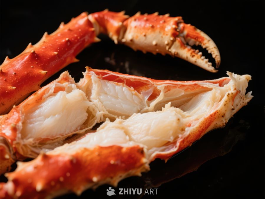 帝王蟹腿特写，鲜美肉质展示