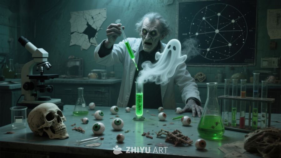 疯狂科学家与幽灵在实验室实验