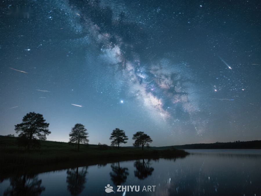 银河映照湖面，夜空流星划过 480