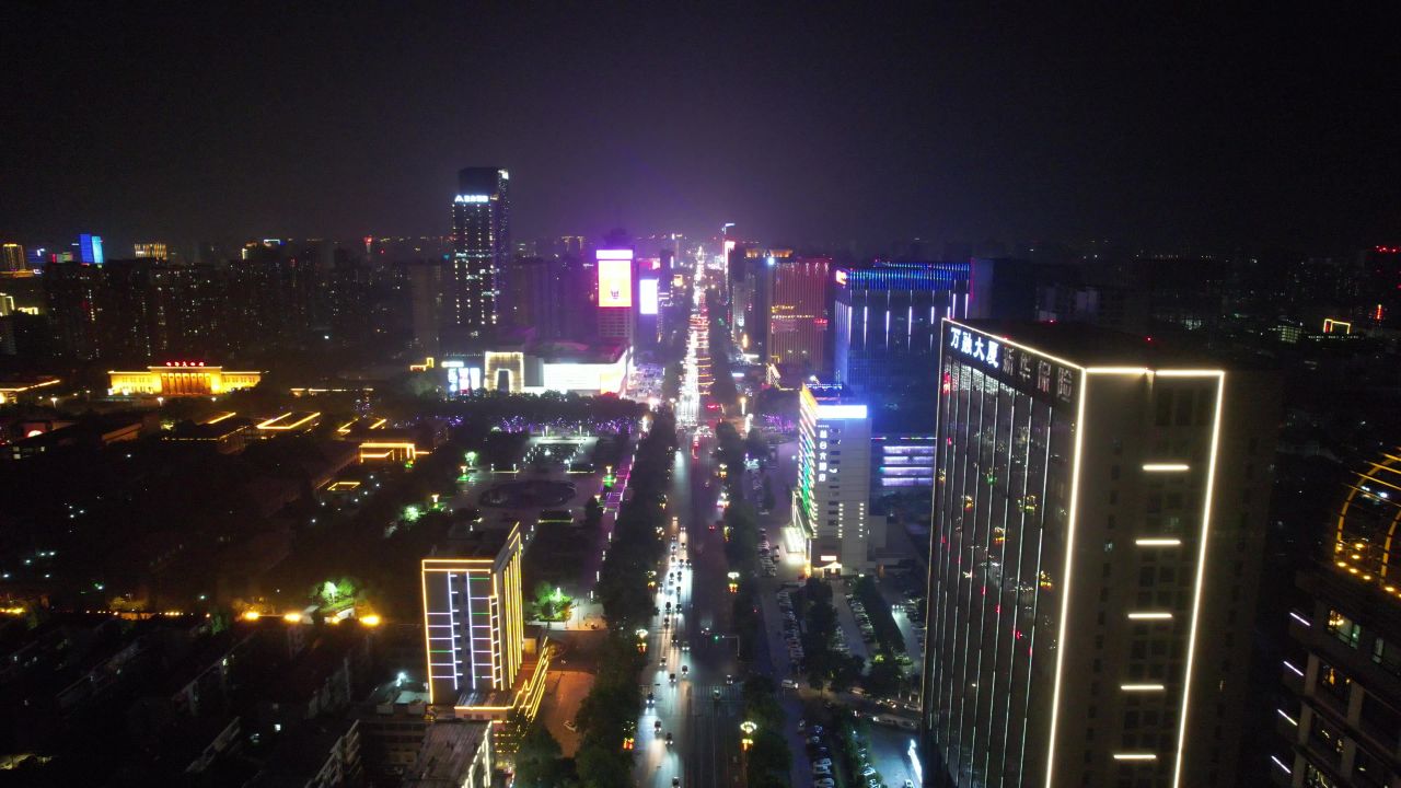 河北邯郸城市夜景灯光航拍