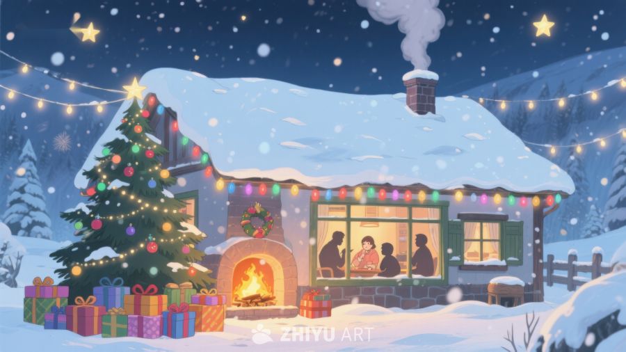 温馨雪夜，家庭共度圣诞时光 334