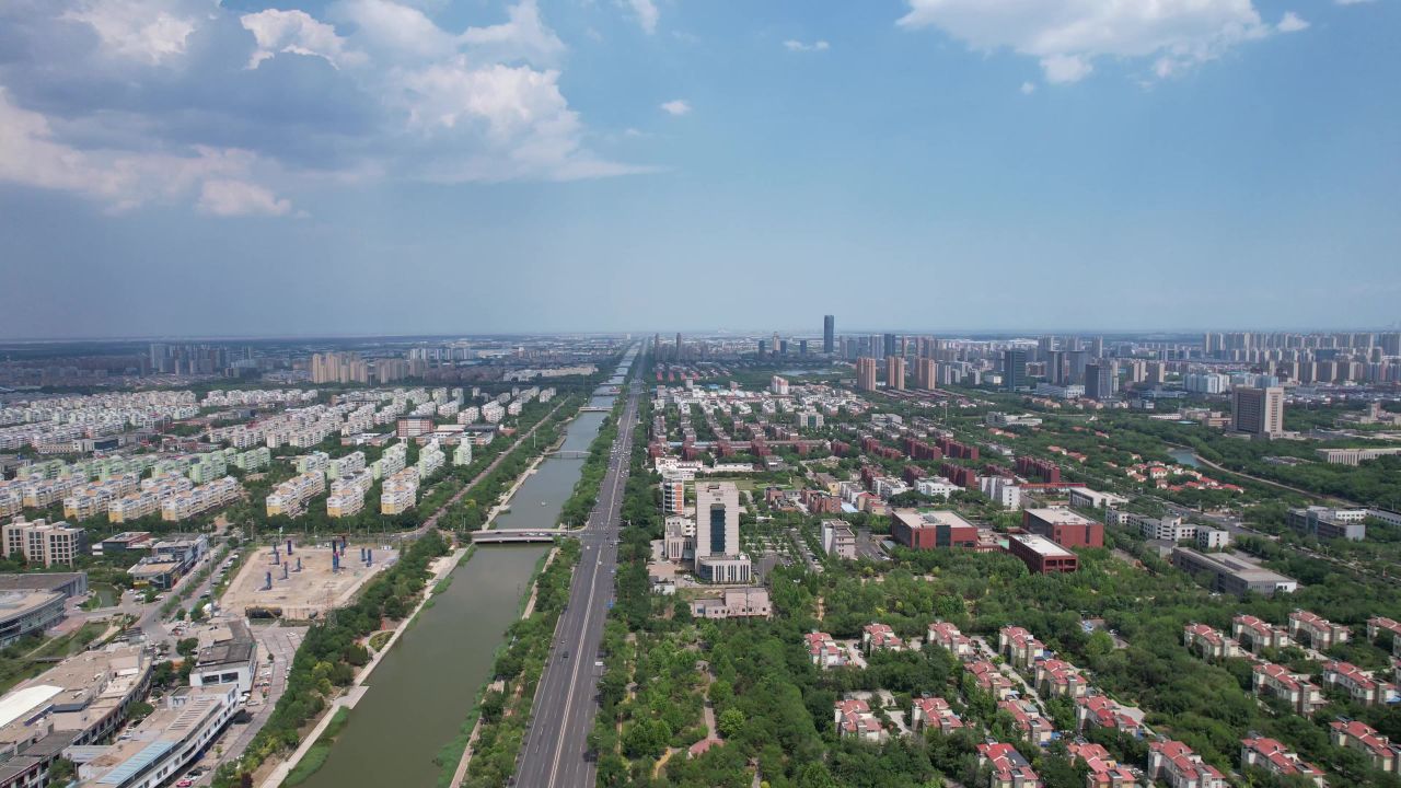 山东东营城市风光航拍  