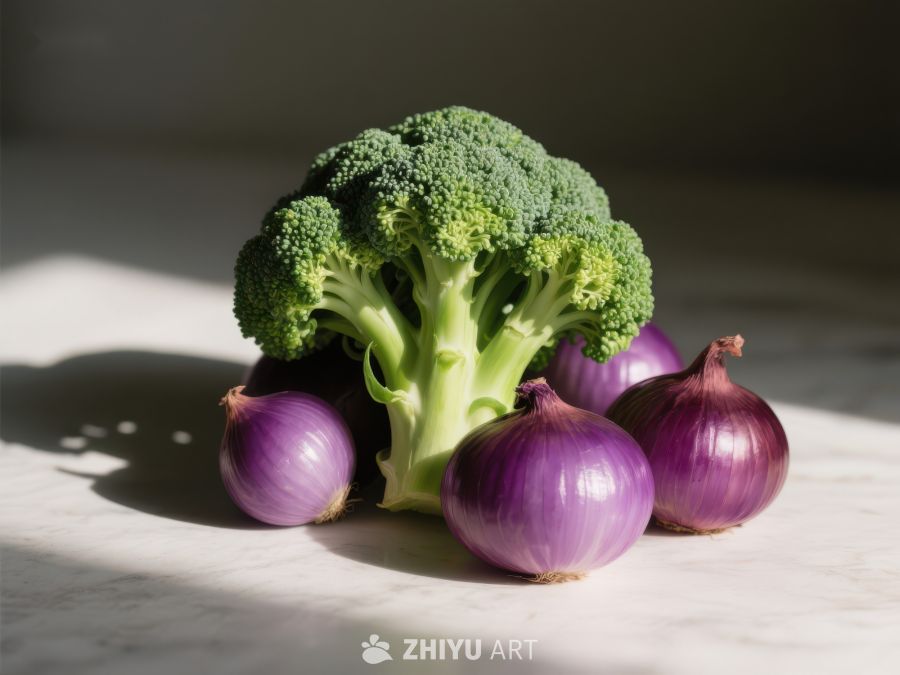 新鲜西兰花与红洋葱的组合 335