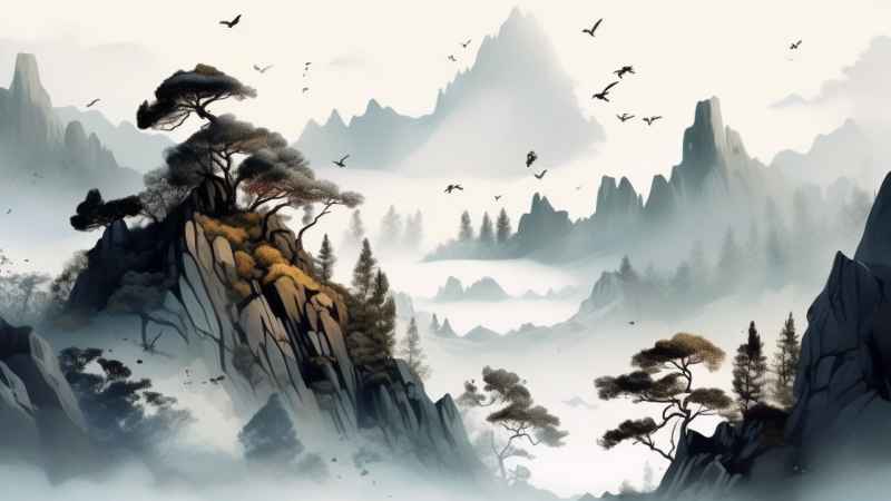 国潮山水插画风景图 6