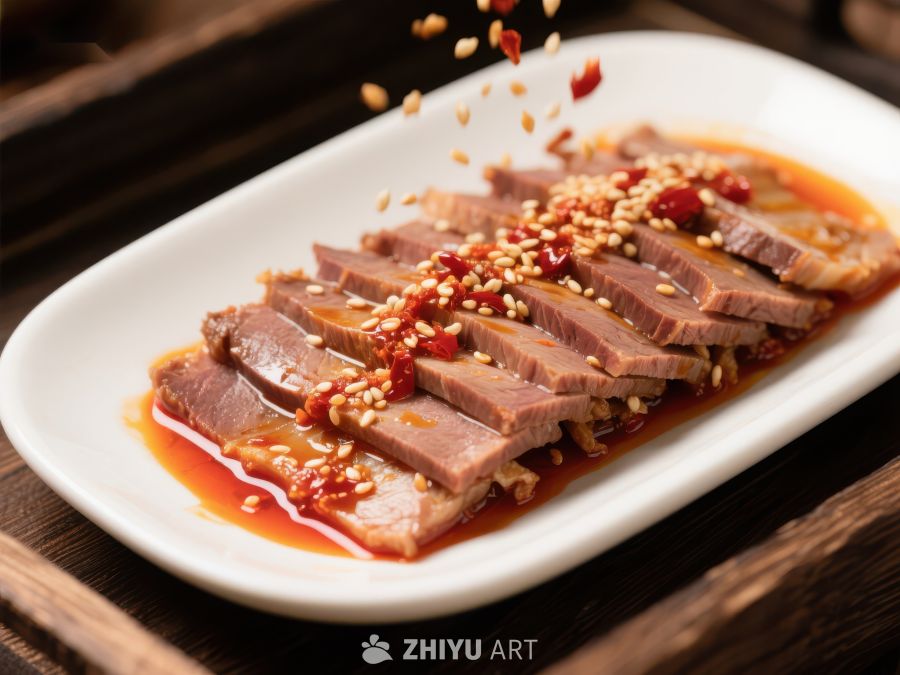 麻辣牛肉片，撒上芝麻辣椒 950