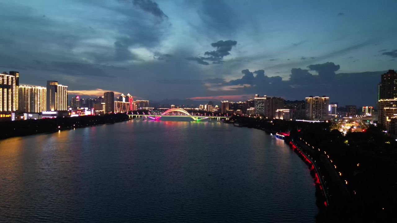 航拍江西赣州城市风光夜景