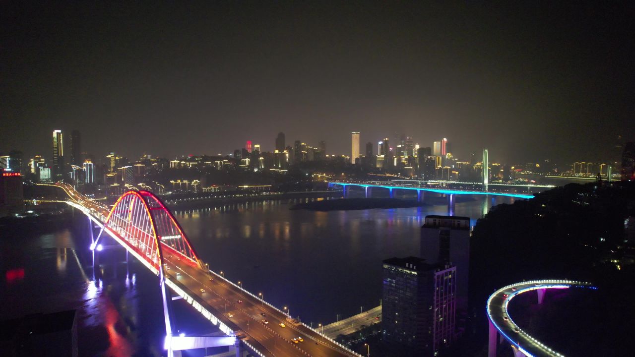重庆江北区城市夜景灯光航拍