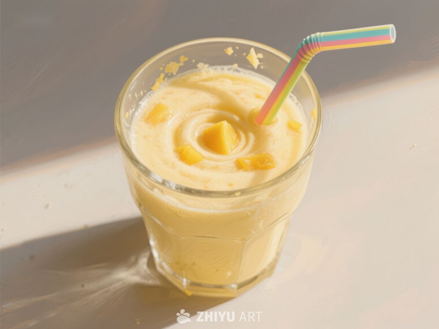 芒果奶昔配彩虹吸管