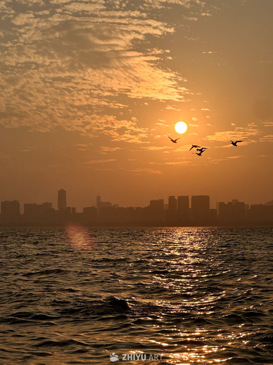 金色黄昏的海滨城市