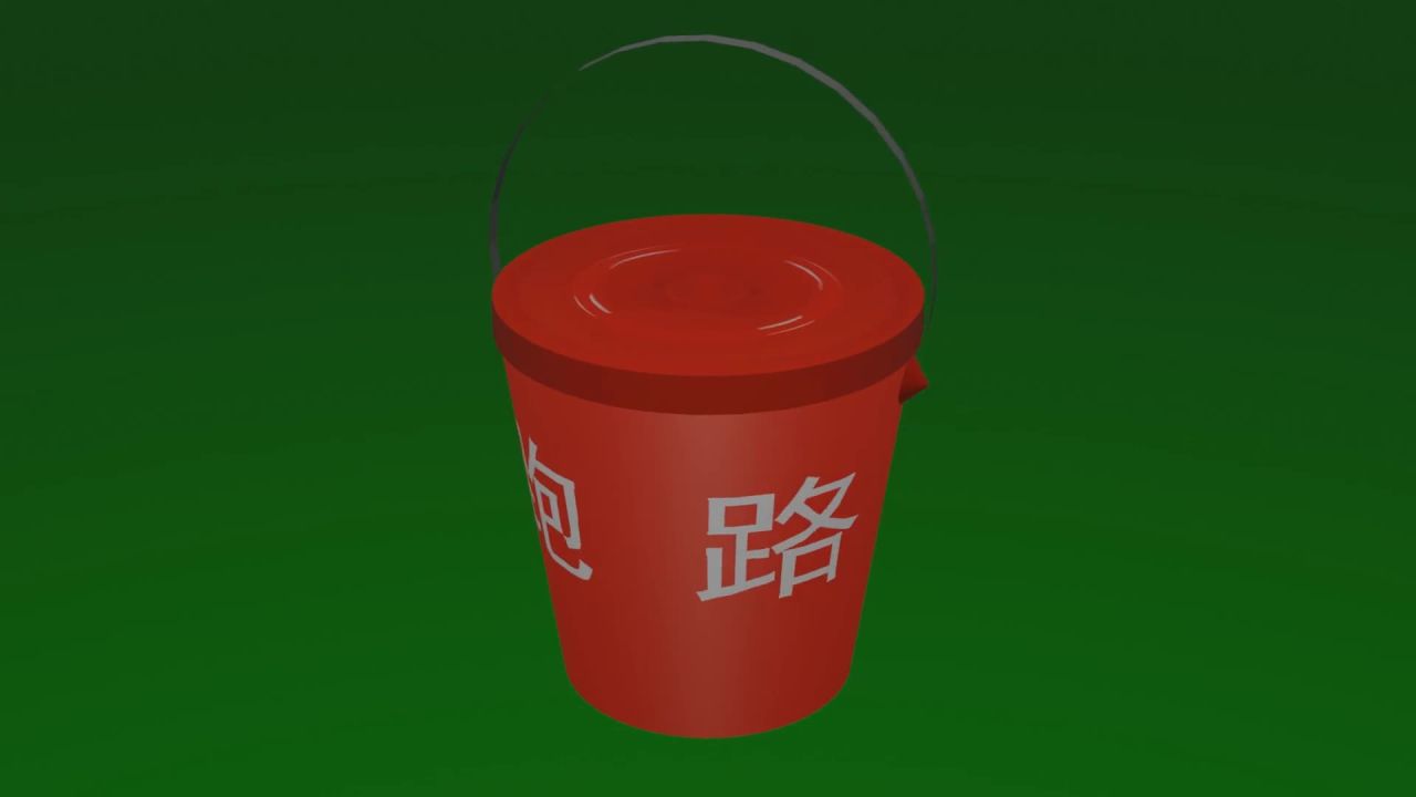 无限循环提桶跑路摆件旋转动画绿屏抠像，无缝循环大红桶360度旋转绿幕背景合成元素