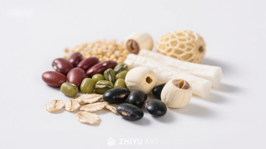 多种豆类与莲子的组合展示