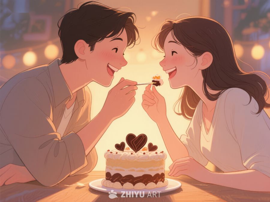 情侣共度甜蜜时光，共享蛋糕 525