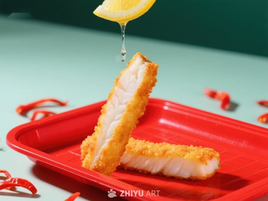 柠檬汁滴落炸鱼块