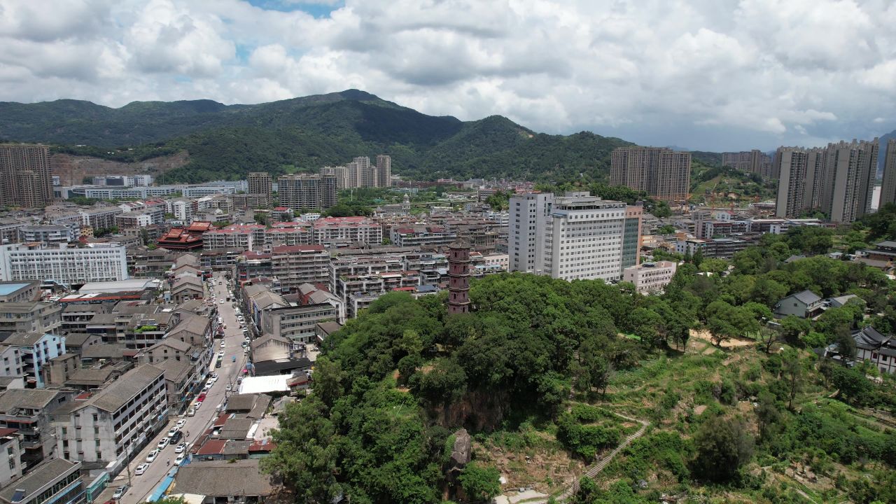 浙江温州双塔地标建筑航拍