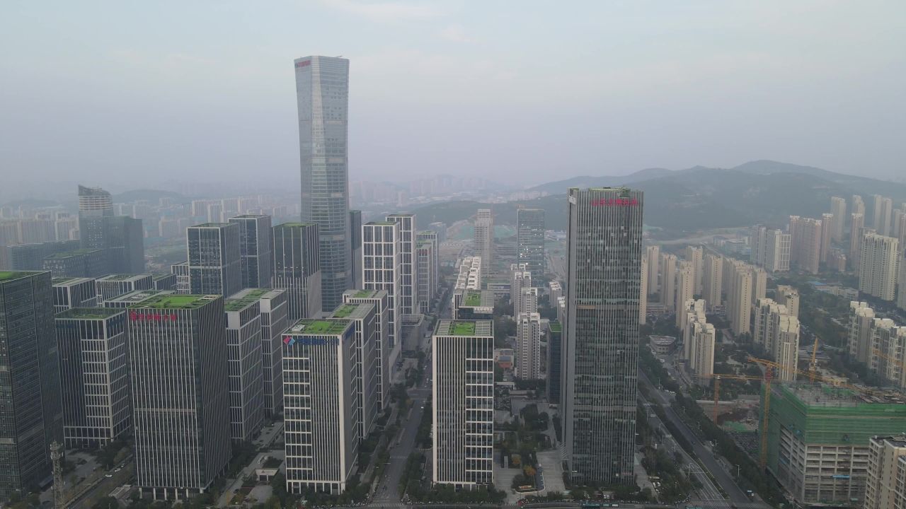 航拍山东济南汉峪金融商务中心