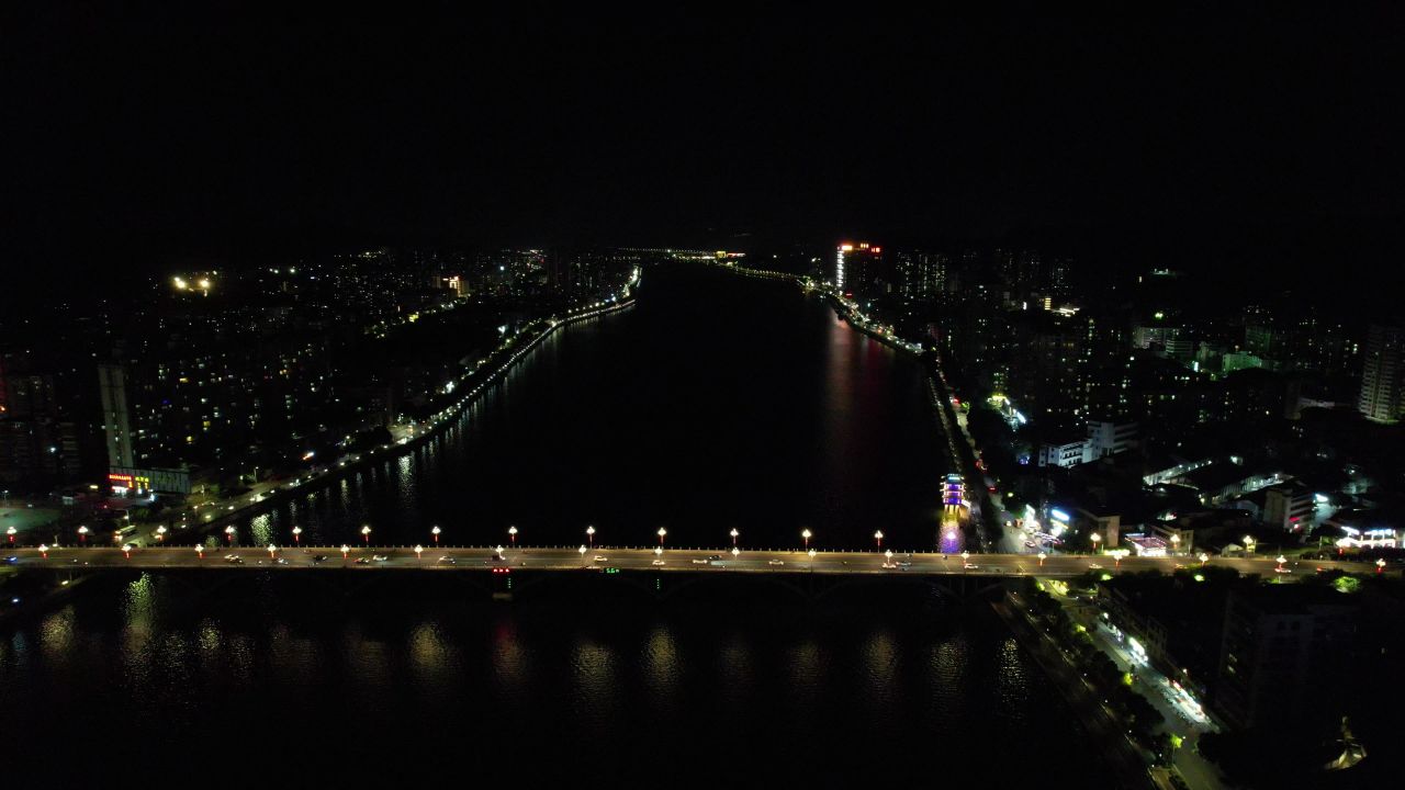 广东韶关城市夜景灯光交通航拍