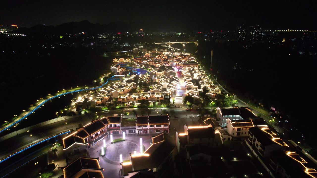 崇左太平古城夜景航拍 