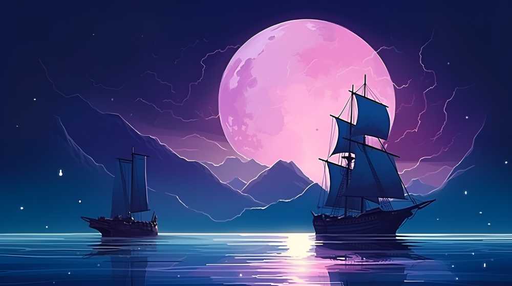 紫色夜景唯美月亮