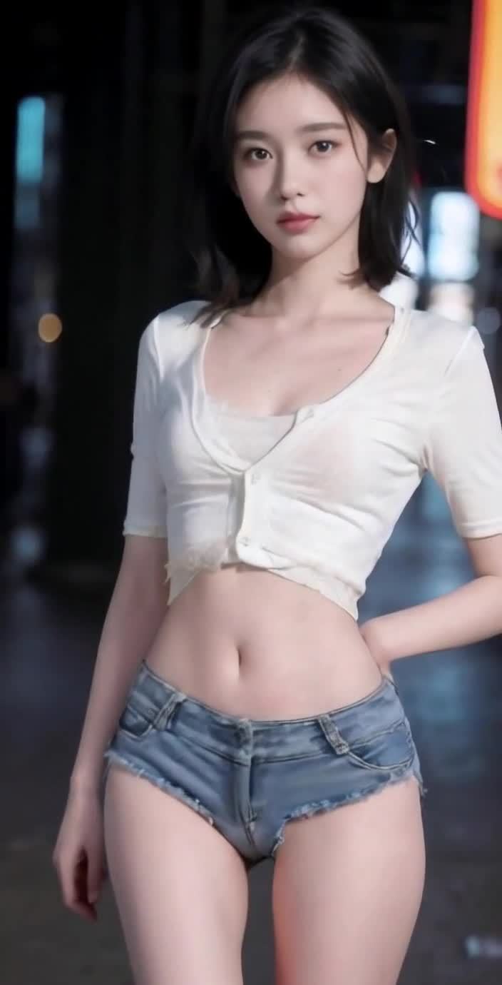 都市街景中身着性感短裤的年轻女子特写