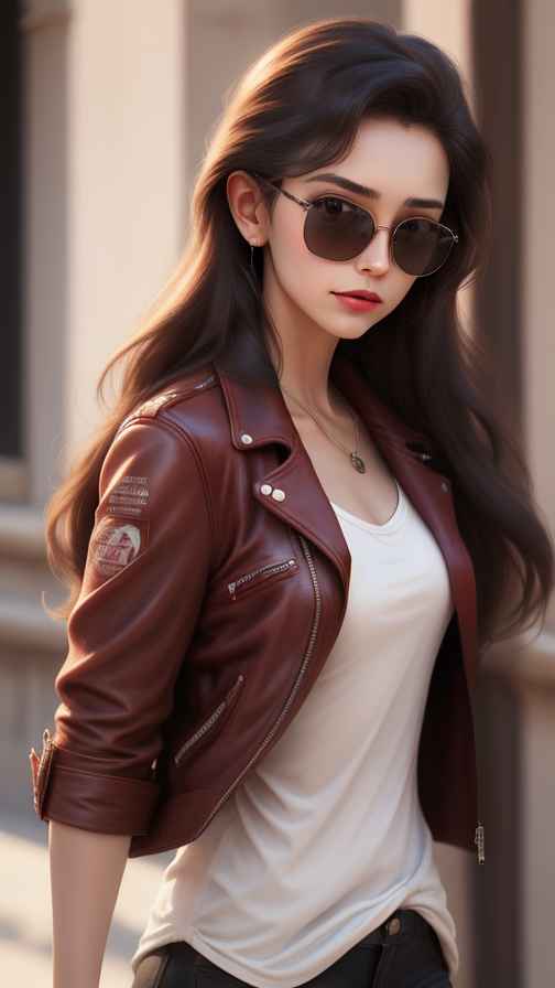 红色皮衣大美女