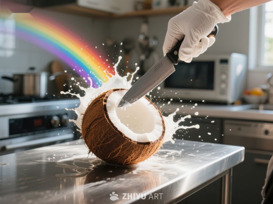 刀切椰子，彩虹飞溅 225