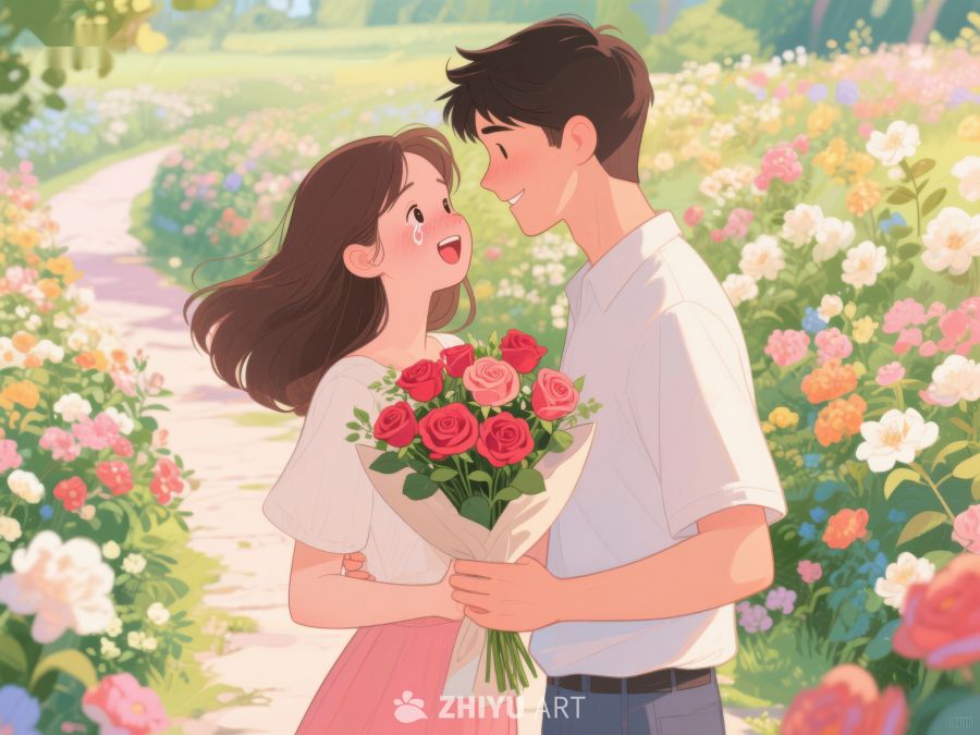 花海中情侣相拥送花 338