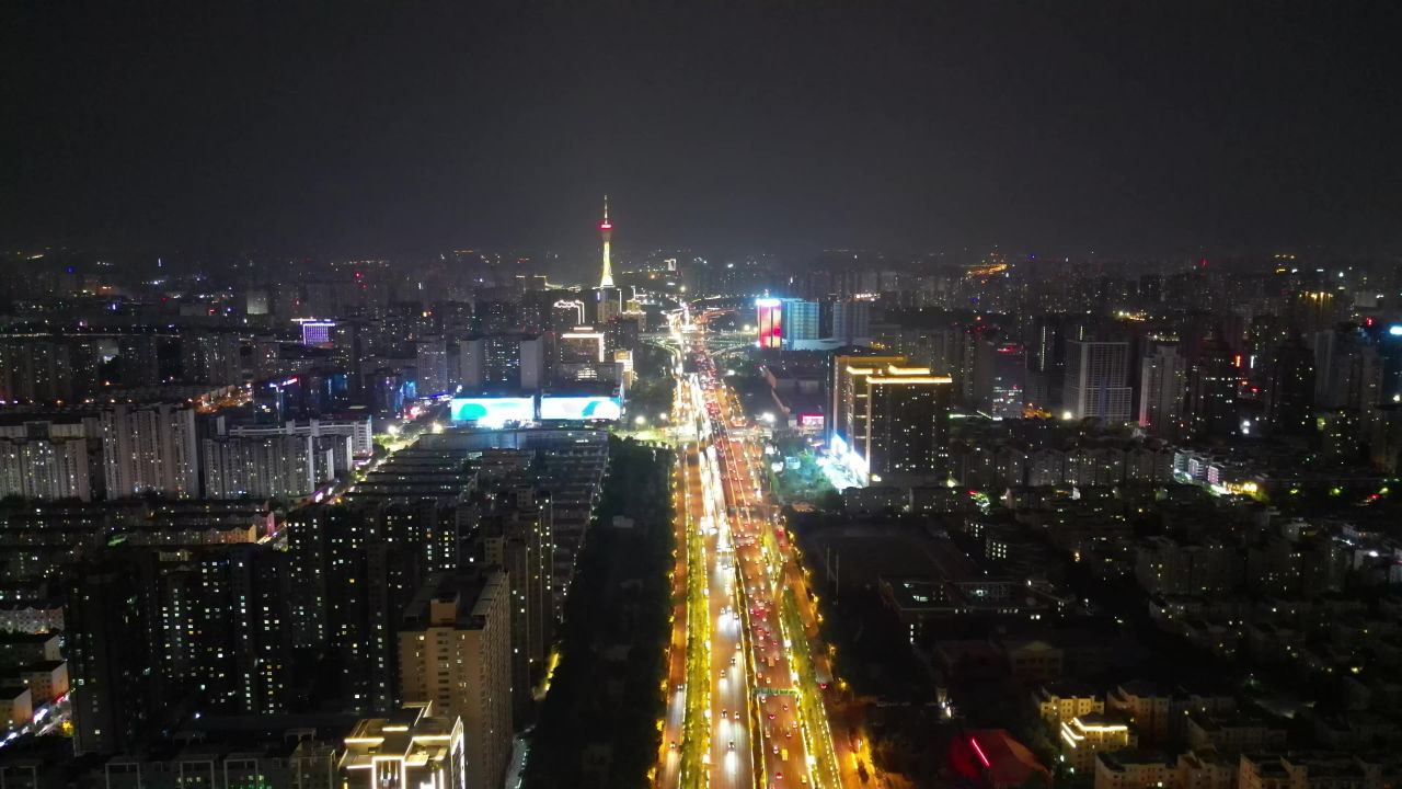 航拍河南郑州中州大道交通夜景