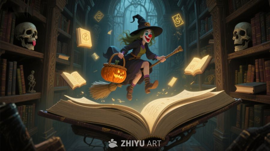 魔女骑帚飞越书页