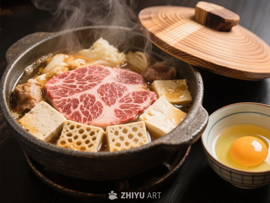 热气腾腾的牛肉火锅配生蛋 916