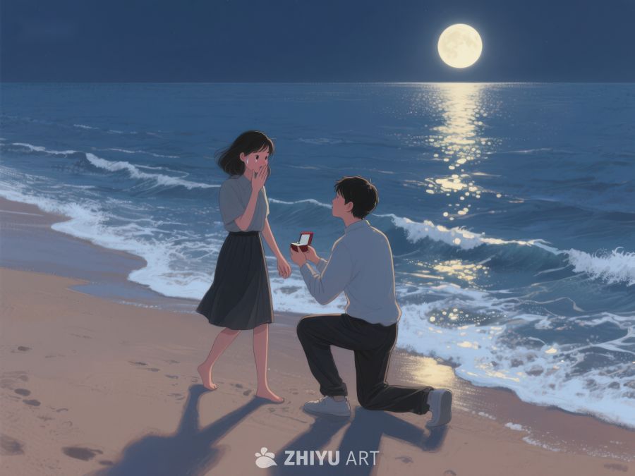 月下海边的求婚场景 1195