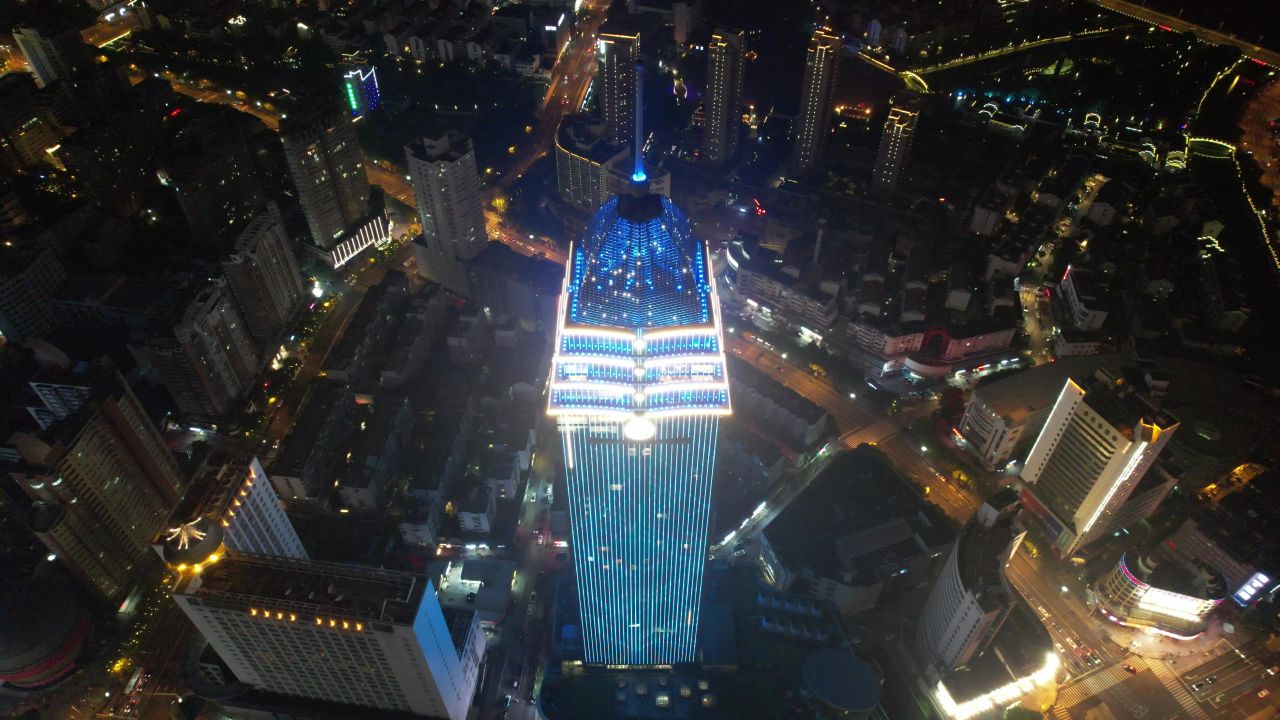 江苏无锡城市夜景灯光航拍