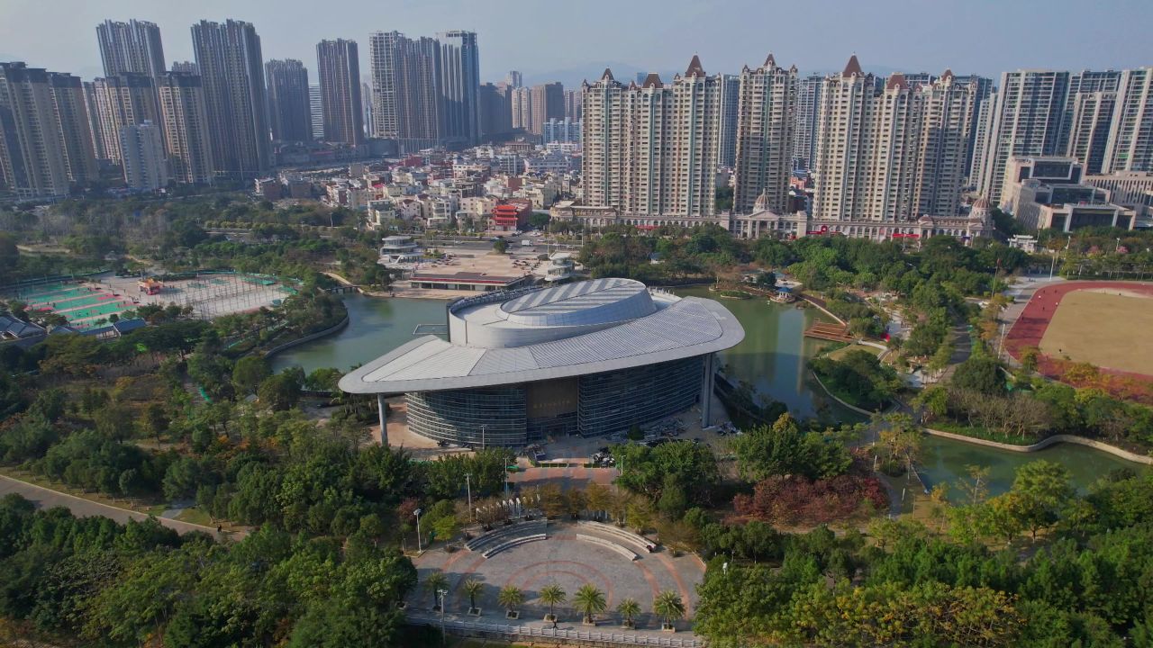 航拍福清龙江公园景观