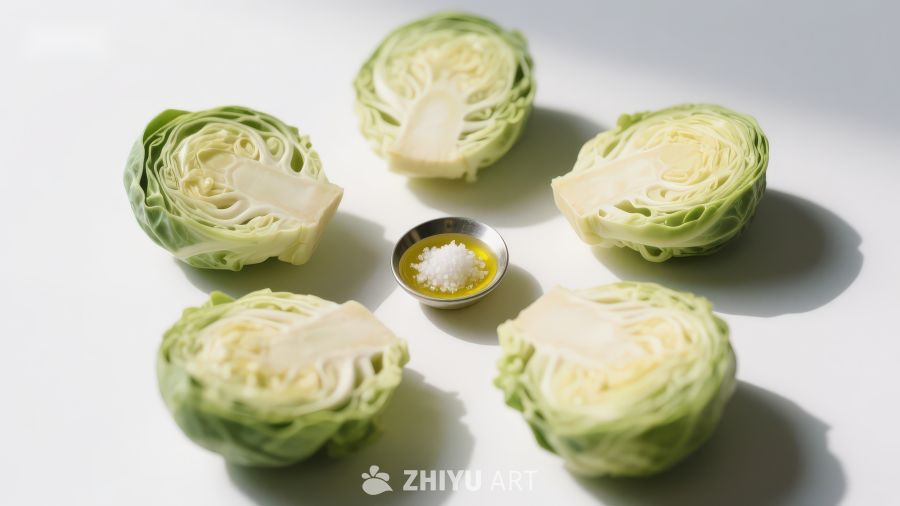 卷心菜切片与调味料摆盘