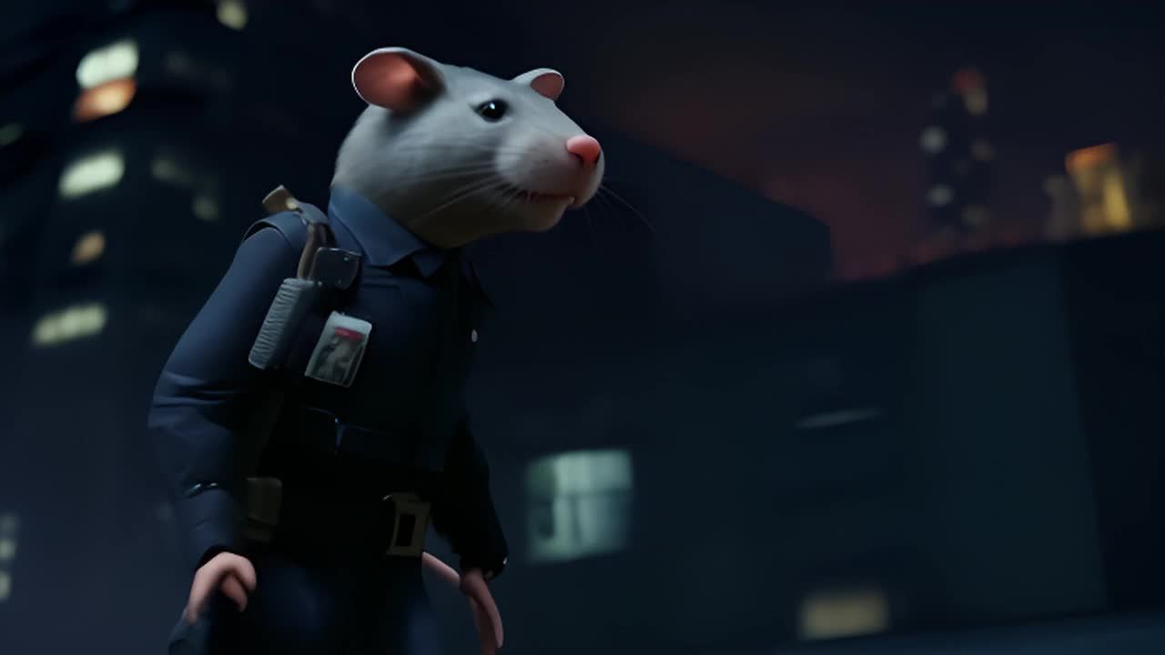 夜晚的城市街道上，一名侦探警察正在巡逻。他身着制服