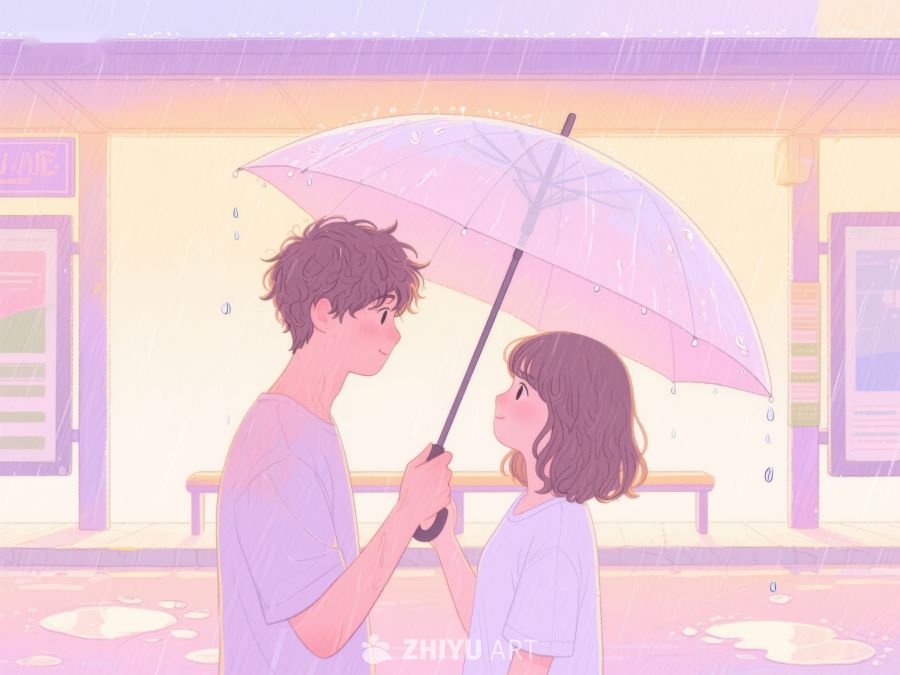 雨中伞下，温馨对视 1178