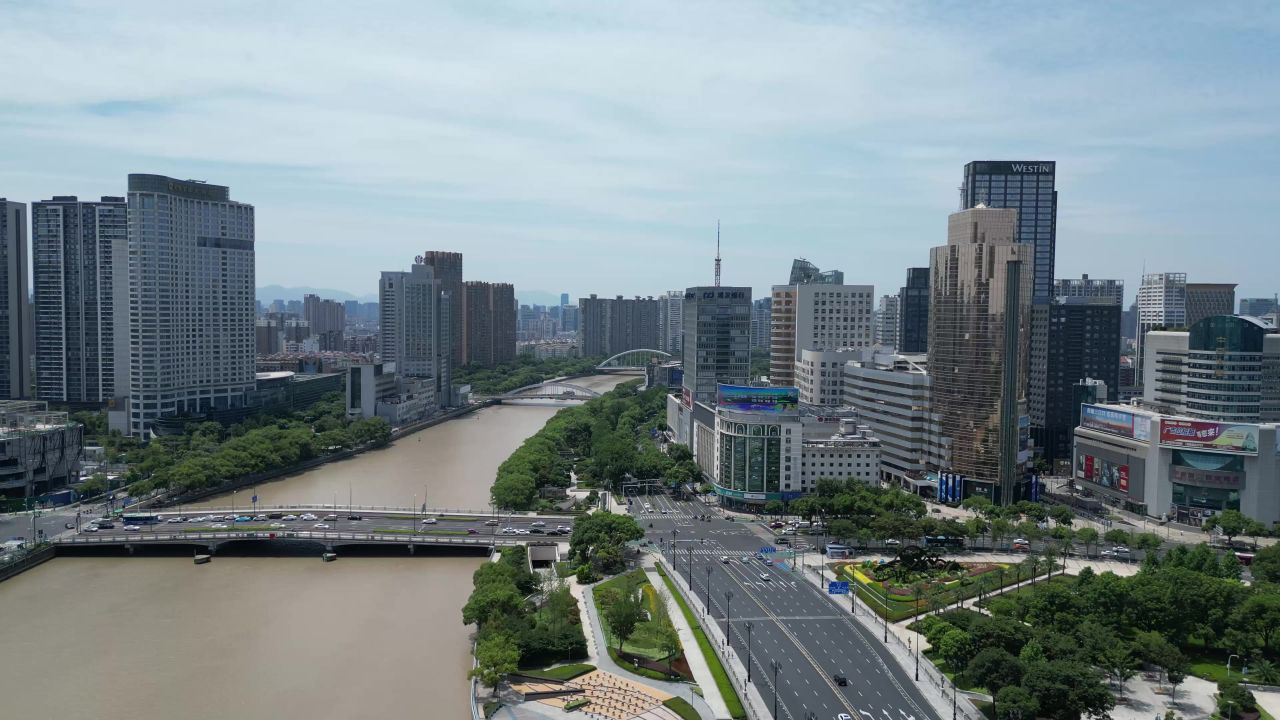  航拍浙江宁波东门口商业广场