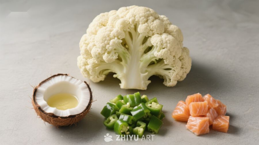 花椰菜与食材组合摆拍