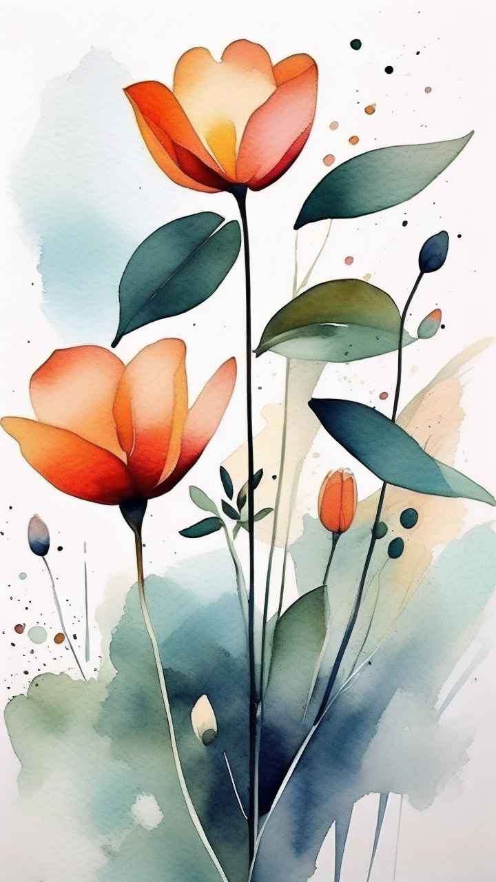 极简主义元素花朵和树枝插画