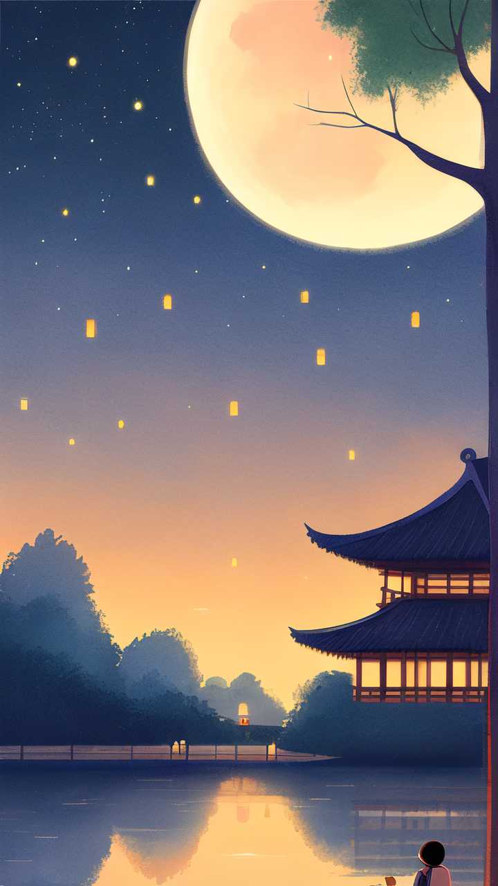 唯美小暑夜晚原创插画海报素材