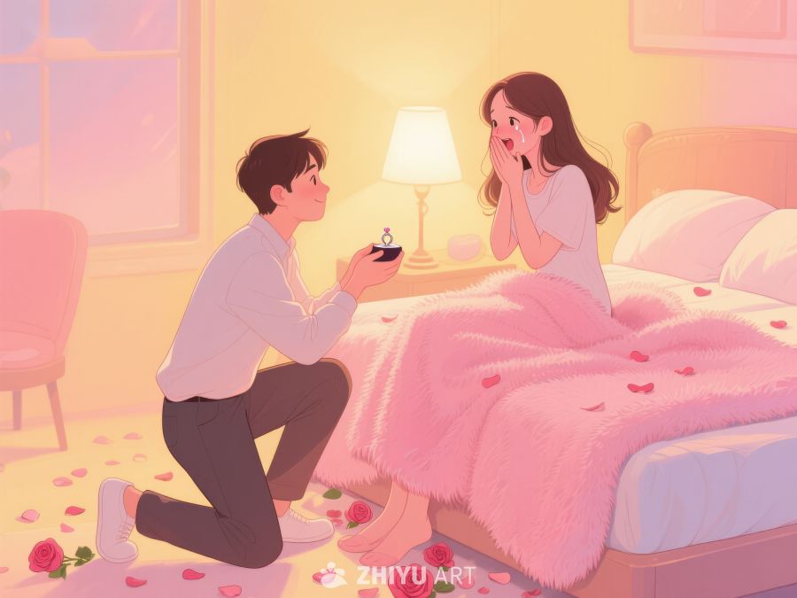 温馨求婚场景，男子跪地献戒指 733