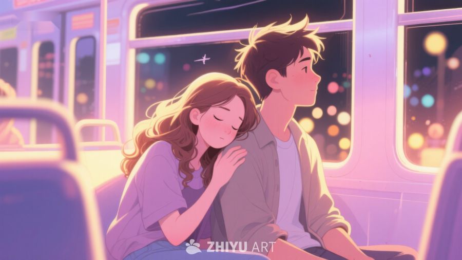 夜色中公交车上的温馨时刻 586