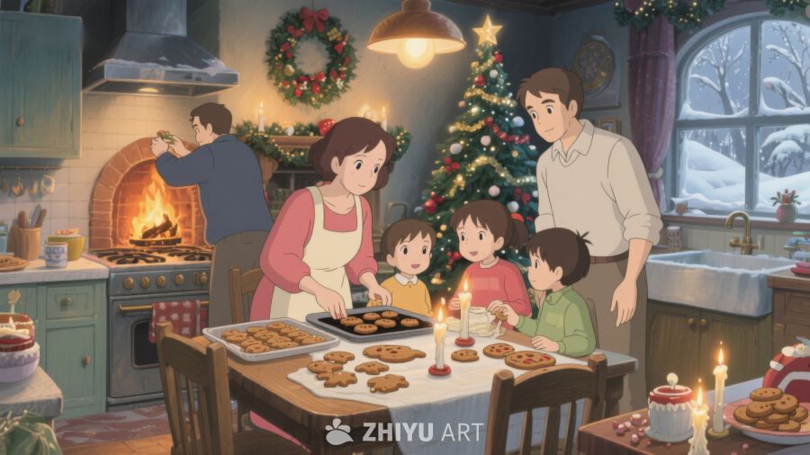 温馨家庭圣诞夜厨房烘焙 242