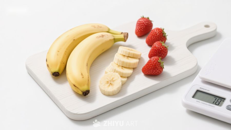 香蕉草莓切片与电子秤