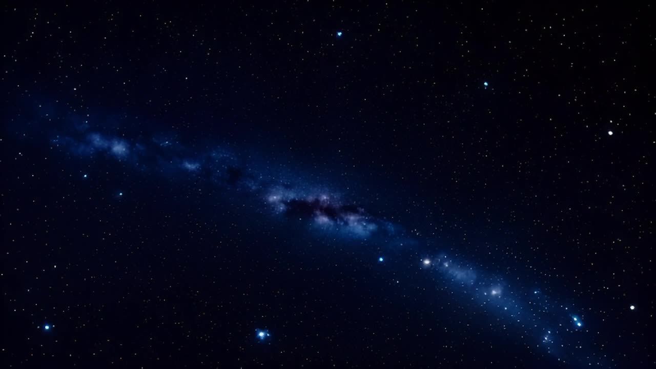 深蓝色的夜空中布满了闪烁的星星。一条由光点构成的带
