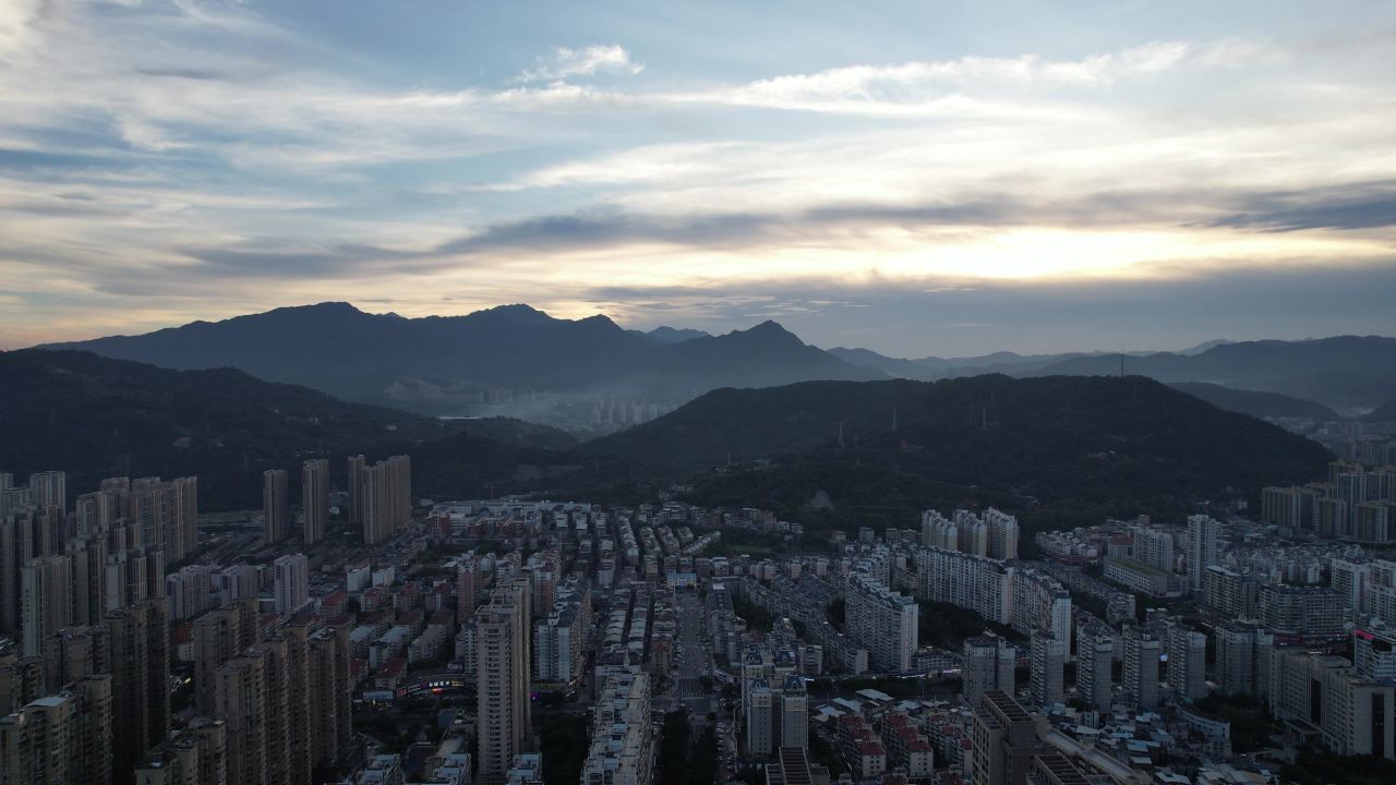 福建龙岩城市风光航拍 