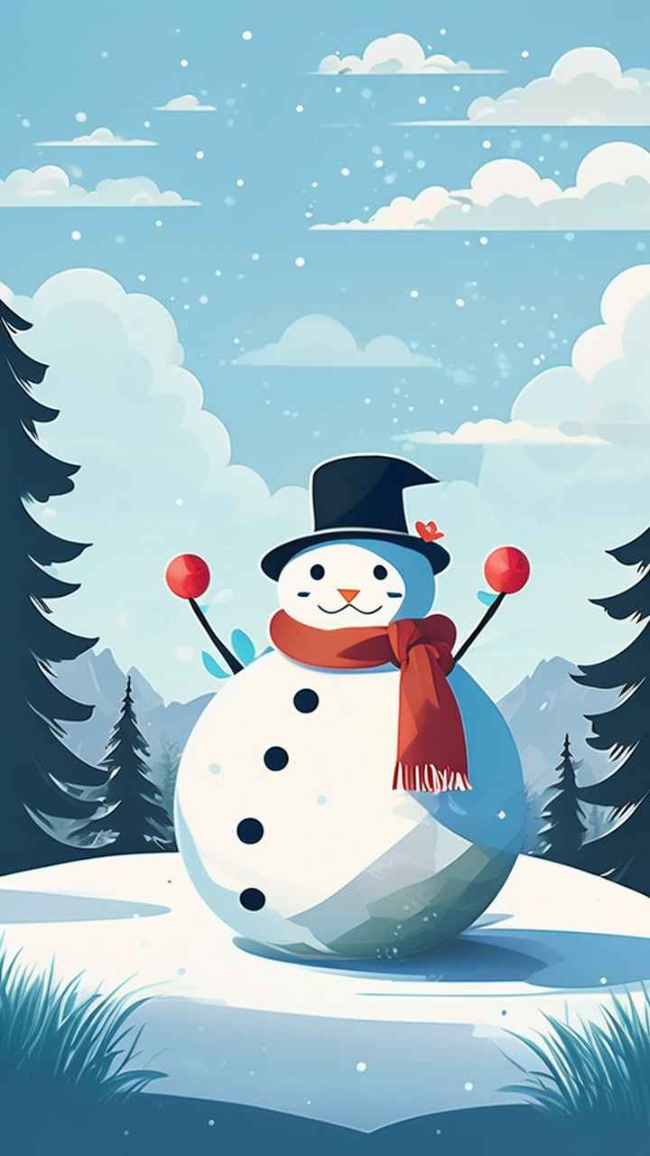 冬季雪景插画雪人 32